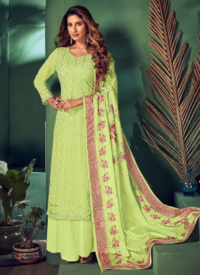 Gold Pure Georgette With Heavy Embroidery Lucknowi Work Plazzo Salwar Suit Collection 13501-13506